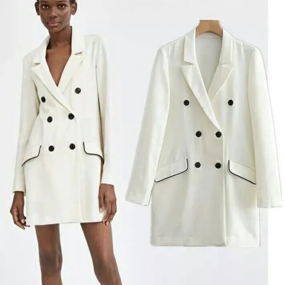 Zara Double Breasted White Blazer Jacket/Mini Dress Women Size M NWOT - Picture 2 of 4